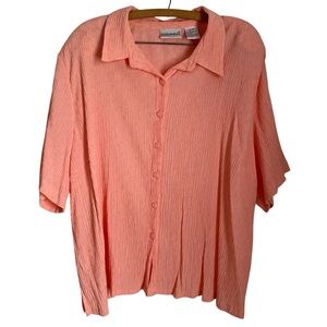 Fashion Bug Peach Crinkle Textured Floral Short Sleeve Button Up Blouse 22/24W